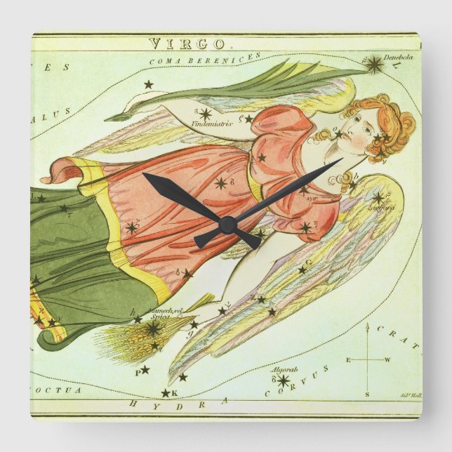 Horloge Carrée Vierge Vierge Antique Constellation Miroir d'Urani (Recto)