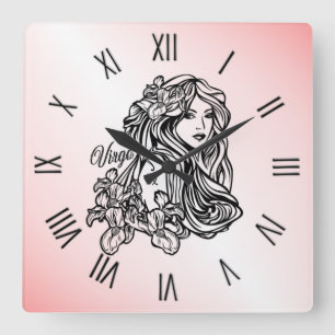 Horloge Carrée Vierge Vierge Zodiaque Rose