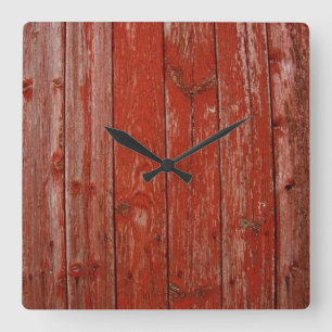 Horloge Carrée Vieux bois rouge
