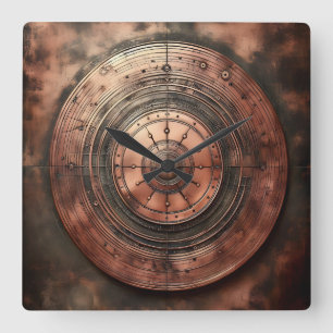 Horloge Carrée vieux objet rond en cuivre sale
