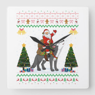 Horloge Carrée Vilain Loup Noël Cadeau Père Noël équitation Loup