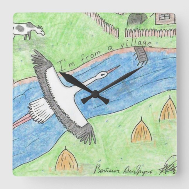 Horloge Carrée Village Vibes (Recto)