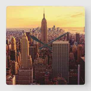 Horloge Carrée Ville d'horizon de New York avec l'état d'empire