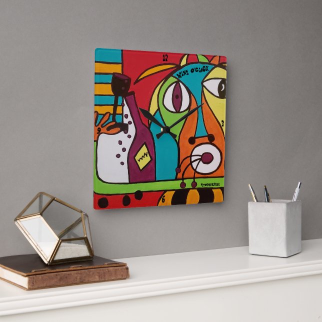 Horloge Carrée Vin O'Clock par ByOtherSide (Bureau)