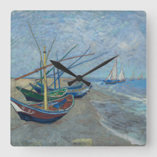 Horloge Carrée Vincent Van Gogh - Bateaux de pêche sur la plage