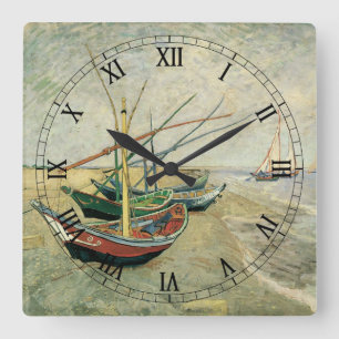Horloge Carrée Vincent van Gogh - Bateaux de pêche sur la plage