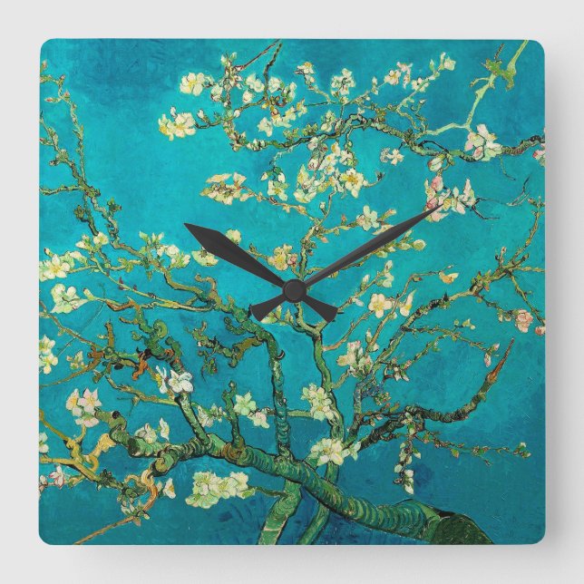 Horloge Carrée Vincent Van Gogh Blossoming Almond Tree Floral Art (Recto)