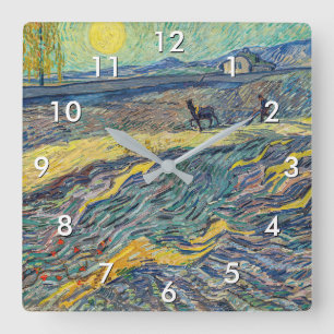 Horloge Carrée Vincent van Gogh - Champ avec des agriculteurs lab