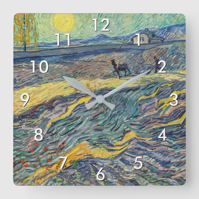 Horloge Carrée Vincent van Gogh - Champ avec des agriculteurs lab (Recto)