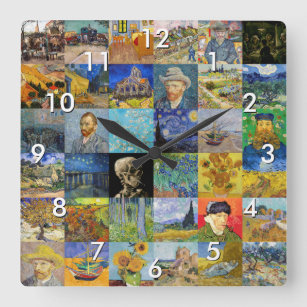 Horloge Carrée Vincent van Gogh - chefs-d'oeuvre Mosaic Patchwork
