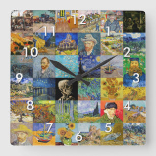 Horloge Carrée Vincent van Gogh - Chefs-d'œuvre Mosaïque Patchwor