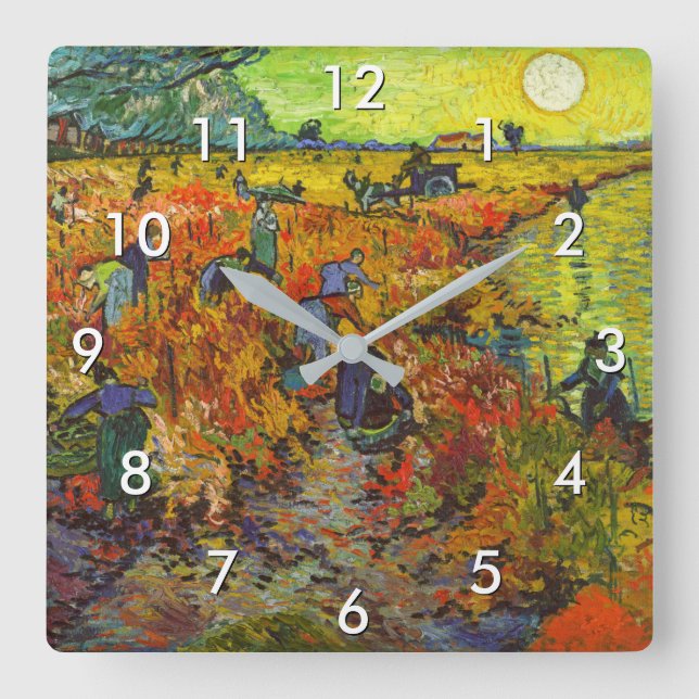 Horloge Carrée Vincent van Gogh - Le vignoble rouge (Recto)