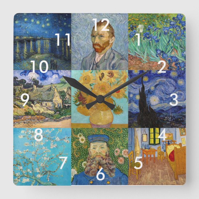 Horloge Carrée Vincent Van Gogh - Masterpieces Patchwork (Recto)