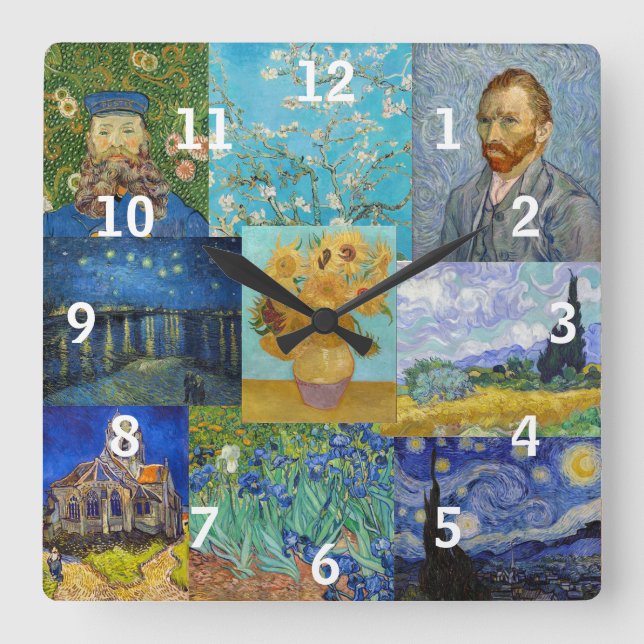 Horloge Carrée Vincent Van Gogh - Masterpieces Patchwork (Recto)