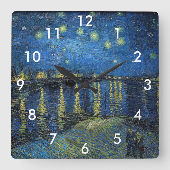 Horloge Carrée Vincent van Gogh - Nuit étoilée sur le Rhône (Recto)