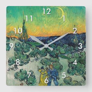 Horloge Carrée Vincent van Gogh - Paysage au clair de lune avec c