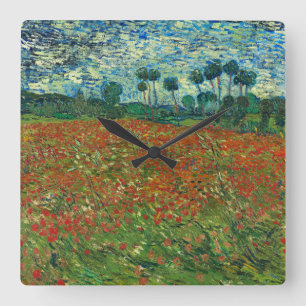 Horloge Carrée Vincent Van Gogh Poppy Field Floral Art Vintage