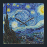 Horloge Carrée Vincent Van Gogh Starry Nuit Vintage Art<br><div class="desc">Vincent Van Gogh Starry Nuit Art Vintage Art Carré Horloge murale</div>