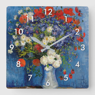 Horloge Carrée Vincent van Gogh - Vase avec Cornflowers & Poppies