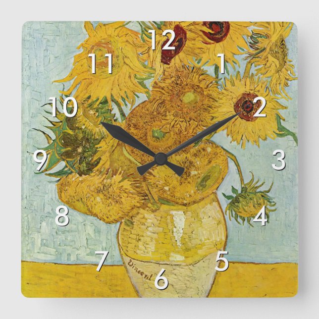 Horloge Carrée Vincent Van Gogh - Vase avec douze tournesols (Recto)
