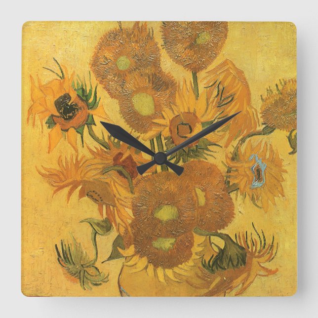 Horloge Carrée Vincent van Gogh - Vase avec quinze tournesols (Recto)