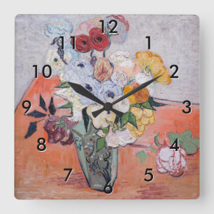 Horloge Carrée Vincent van Gogh - Vase avec Roses & Anémones