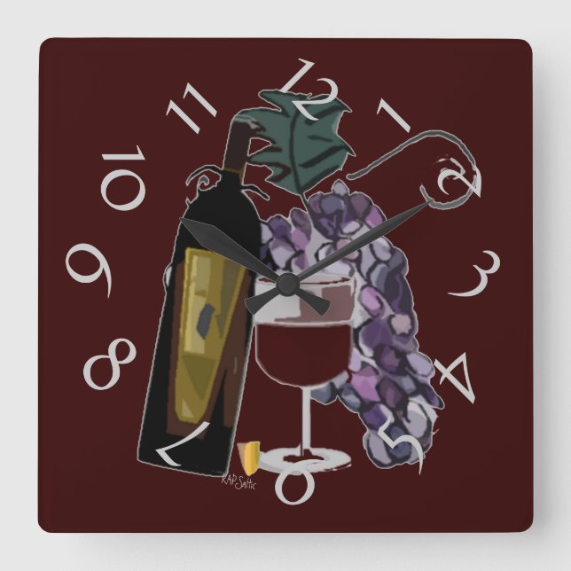 Horloge Carrée Vins et jeux humoristiques (Recto)