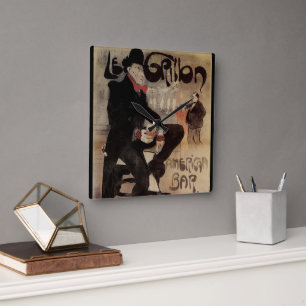 Horloge Carrée Vintage Art Nouveau Le Grillon, Homme buvant de la