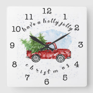Horloge Carrée Vintage Camion Rouge A Holly Jolly Noël