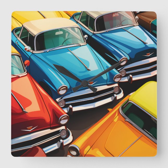 Horloge Carrée Vintage Cars Pattern (Recto)
