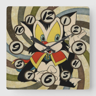 Horloge Carrée Vintage chat caricature vieux spirale rétro person