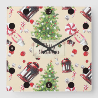 Horloge Carrée Vintage Christmas Art Motif
