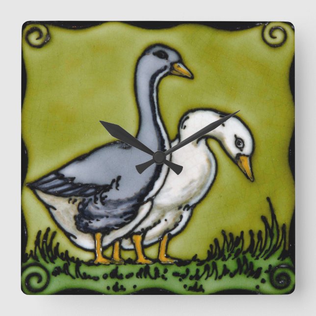 Horloge Carrée Vintage deux canards (Recto)