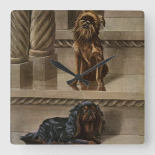 Horloge Carrée Vintage Dogs Sitting on a Staircase
