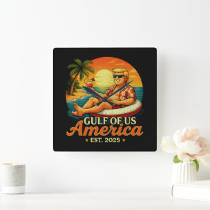 Horloge Carrée Vintage drôle Trump Amérique du Golfe 2025
