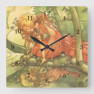 Horloge Carrée Vintage Fairy Tale, Frog Prince Princesse par Pond