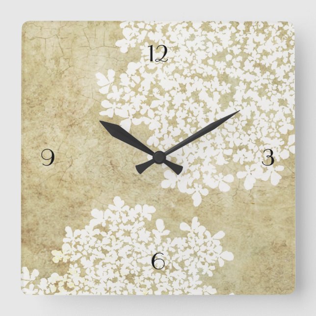 Horloge Carrée Vintage floral blanc (Recto)