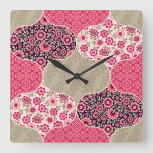 Horloge Carrée Vintage Floral Motif marocain rose