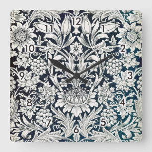Horloge Carrée Vintage Floral Pattern, William Morris Square Wall