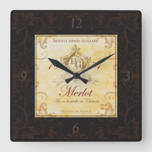 Horloge Carrée Vintage French Wine Label Wall Clock