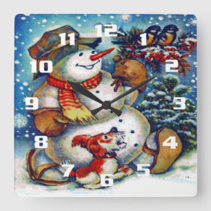 Horloge Carrée Vintage frosty the snowman and Friends Christmas
