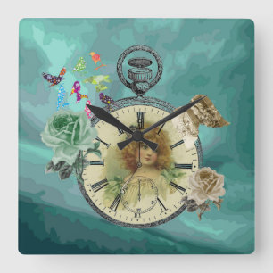 Horloge Carrée Vintage Girl Clock Watch Square Wall Clock