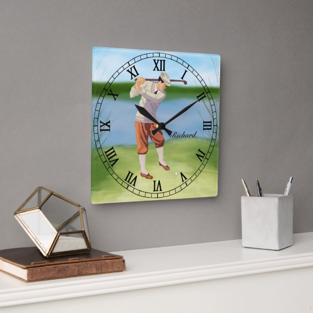 Horloge Carrée Vintage Golfer de Riverbank (Bureau)