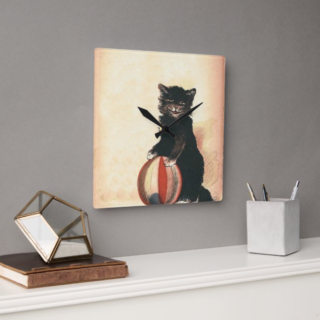 Horloge Carrée Vintage HALLOWEEN Chat noir (Bureau)
