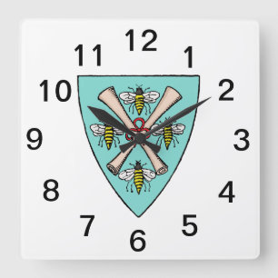 Horloge Carrée Vintage Héraldique 4 Abeilles Volutes sur Cimier d