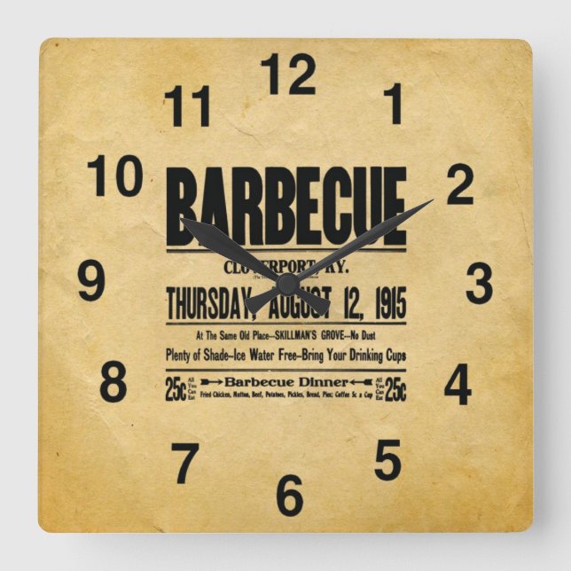 Horloge Carrée Vintage Look BBQ Restaurant Clock (Recto)