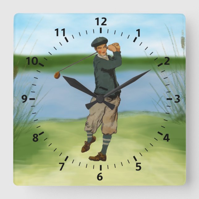 Horloge Carrée Vintage look Golfer Golf (Recto)