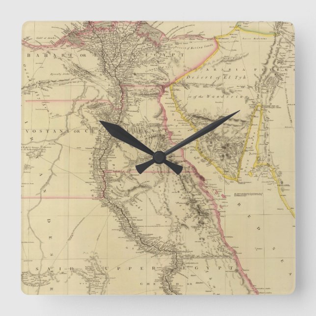 Horloge Carrée Vintage Map of Egypt (Recto)