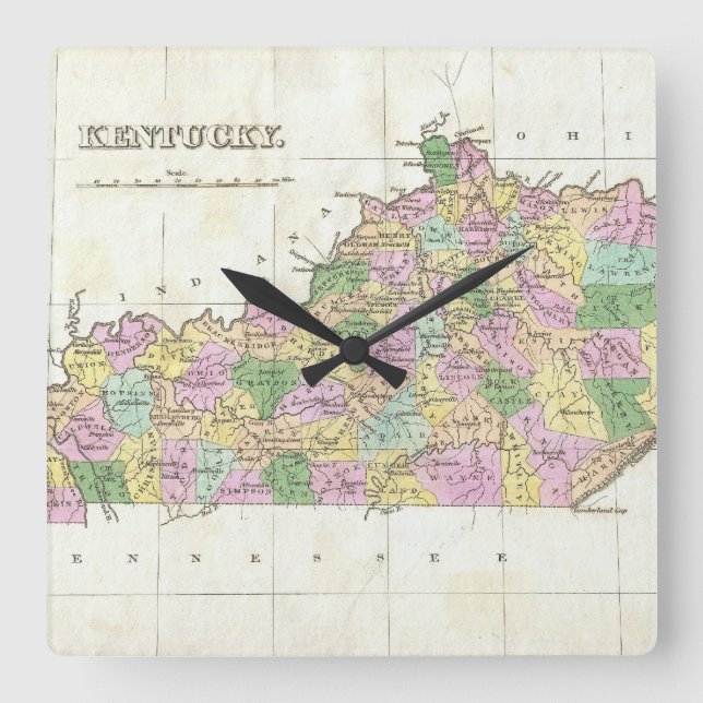 Horloge Carrée Vintage Map of Kentucky (Recto)