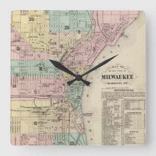 Horloge Carrée Vintage Map of Milwaukee